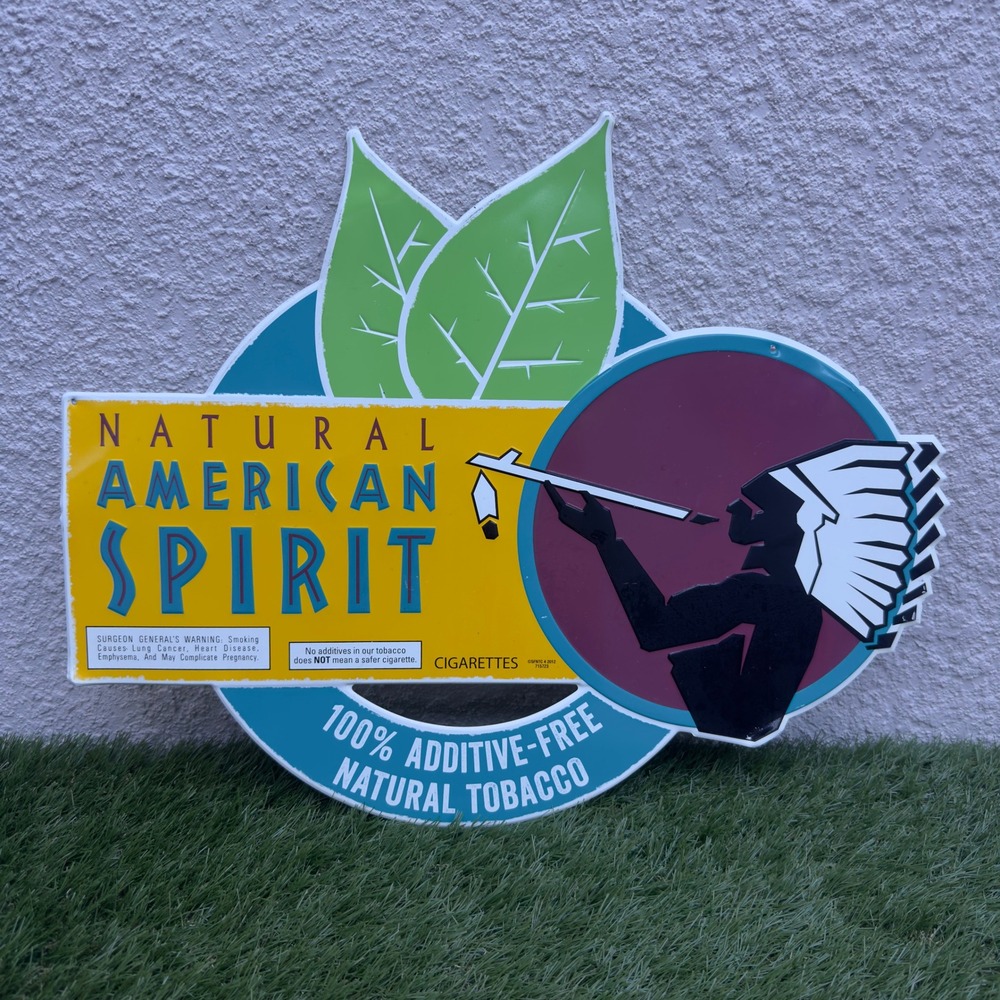 Natural American Spirit Metal Sign 2012 Tobacco Tacker Embossed Die Cut 20x16